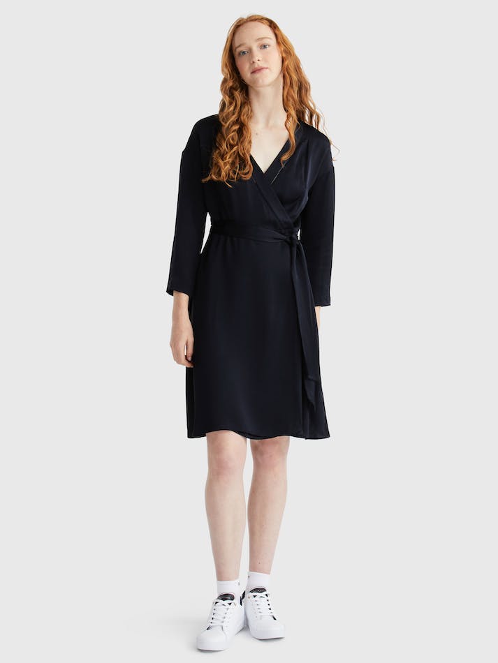 Tommy Hilfiger Exclusive Fit And Flare Wrap Women's Dress Blue | OTsiy2FWHzSR