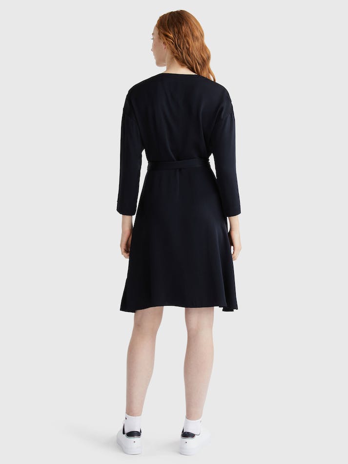 Tommy Hilfiger Exclusive Fit And Flare Wrap Women's Dress Blue | OTsiy2FWHzSR