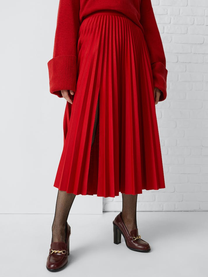 Tommy Hilfiger Exclusive Jersey Pleated Flare Midi Women's Skirts Red | ii5Lrx0yamiH