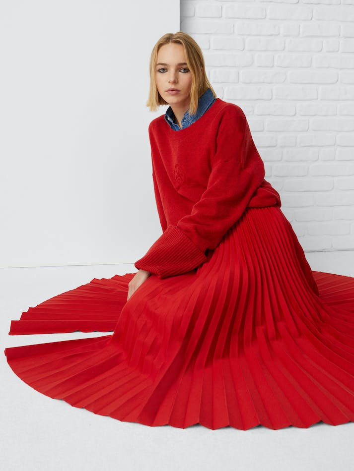 Tommy Hilfiger Exclusive Jersey Pleated Flare Midi Women's Skirts Red | ii5Lrx0yamiH