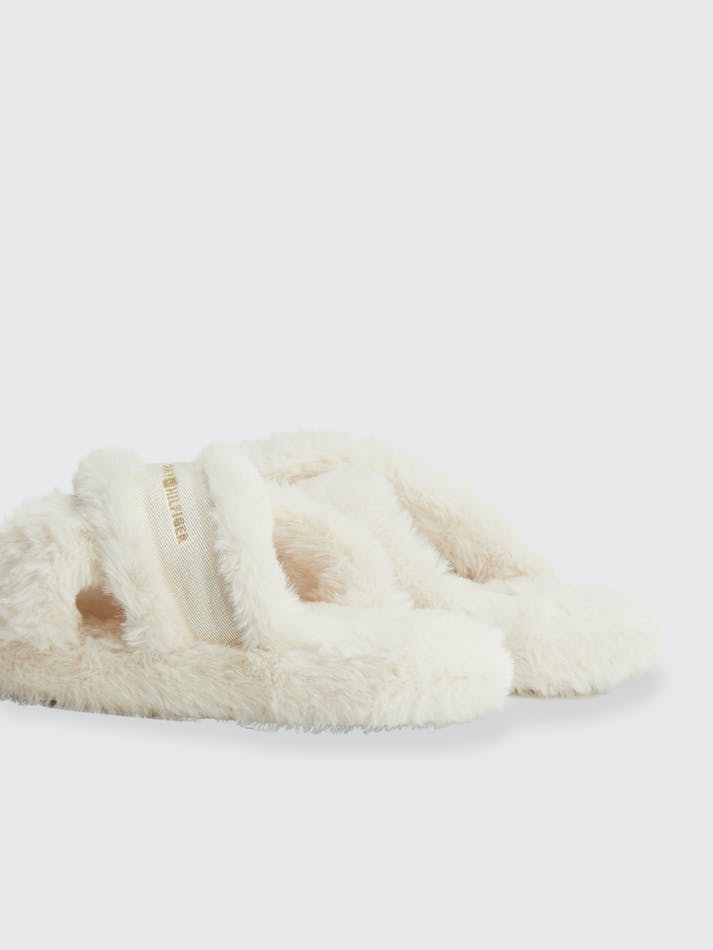 Tommy Hilfiger Faux Fur Logo Strap Home Women's Slides Sugarcane | 2D3nvto1AEEI