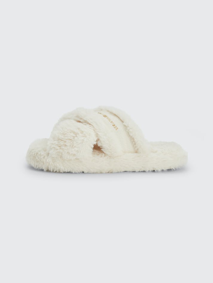 Tommy Hilfiger Faux Fur Logo Strap Home Women's Slides Sugarcane | 2D3nvto1AEEI