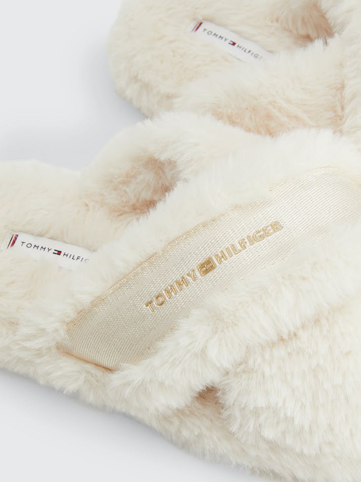 Tommy Hilfiger Faux Fur Logo Strap Home Women's Slides Sugarcane | 2D3nvto1AEEI