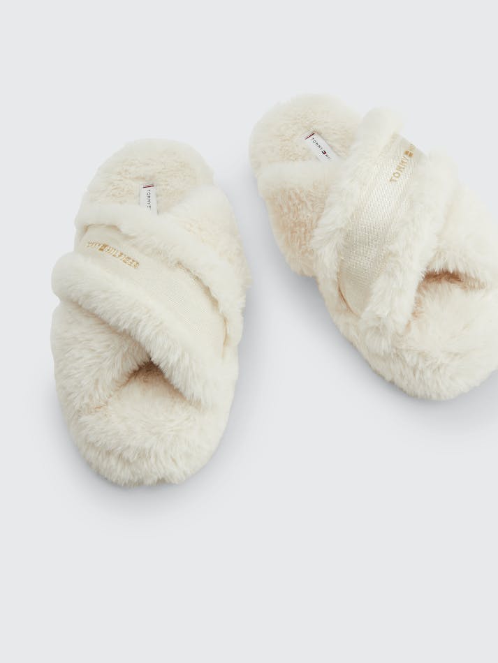 Tommy Hilfiger Faux Fur Logo Strap Home Women's Slides Sugarcane | 2D3nvto1AEEI