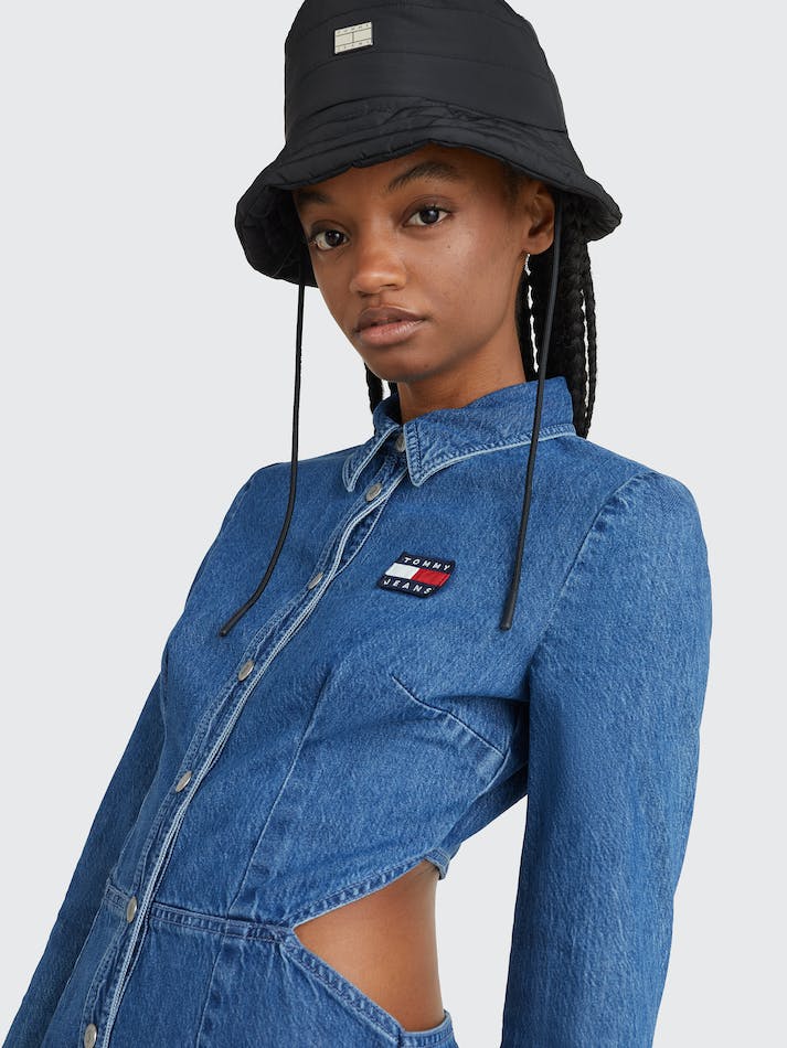 Tommy Jeans Fitted Faded Denim Shirt Women's Dress Blue | 4WuMFLrAGGsw