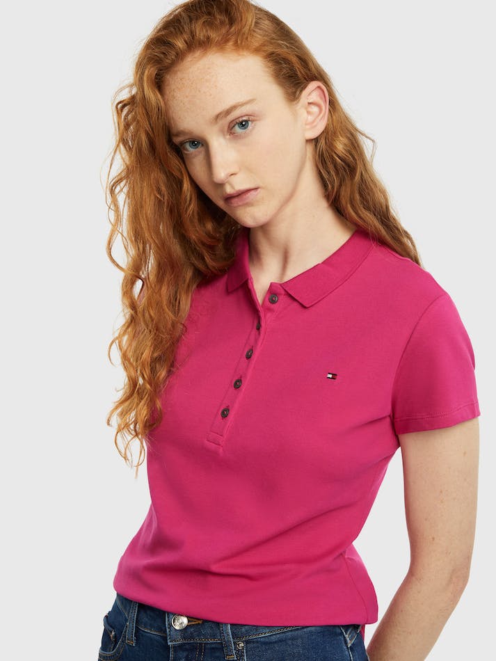 Tommy Hilfiger Five-Button Placket Slim Fit Women's Polo Shirts Pink | dUt4lkb7NafK