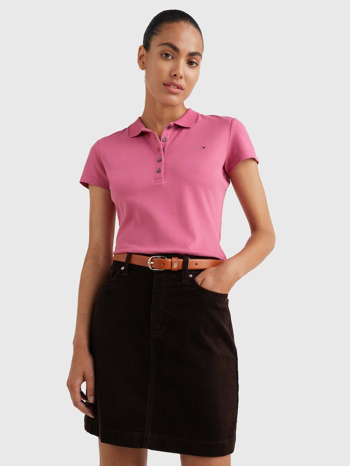 Tommy Hilfiger Five-Button Placket Slim Fit Women's Polo Shirts Rose Red | oa49lE2oMcCE