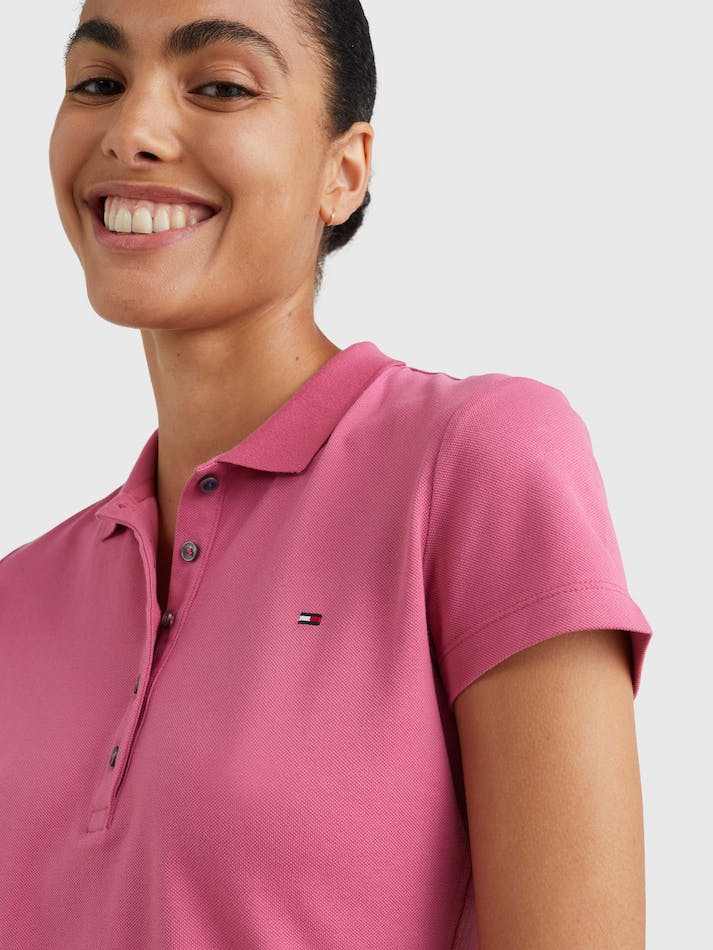 Tommy Hilfiger Five-Button Placket Slim Fit Women's Polo Shirts Rose Red | oa49lE2oMcCE