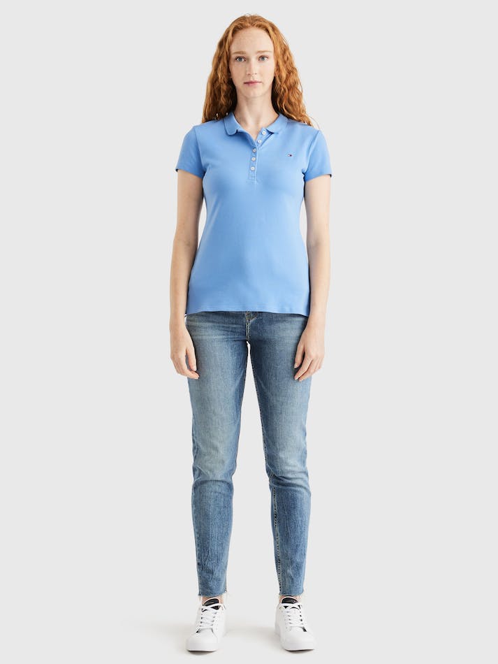 Tommy Hilfiger Five-Button Placket Slim Fit Women's Polo Shirts Blue | r2zDejPmH1np