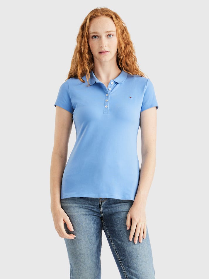 Tommy Hilfiger Five-Button Placket Slim Fit Women\'s Polo Shirts Blue | r2zDejPmH1np