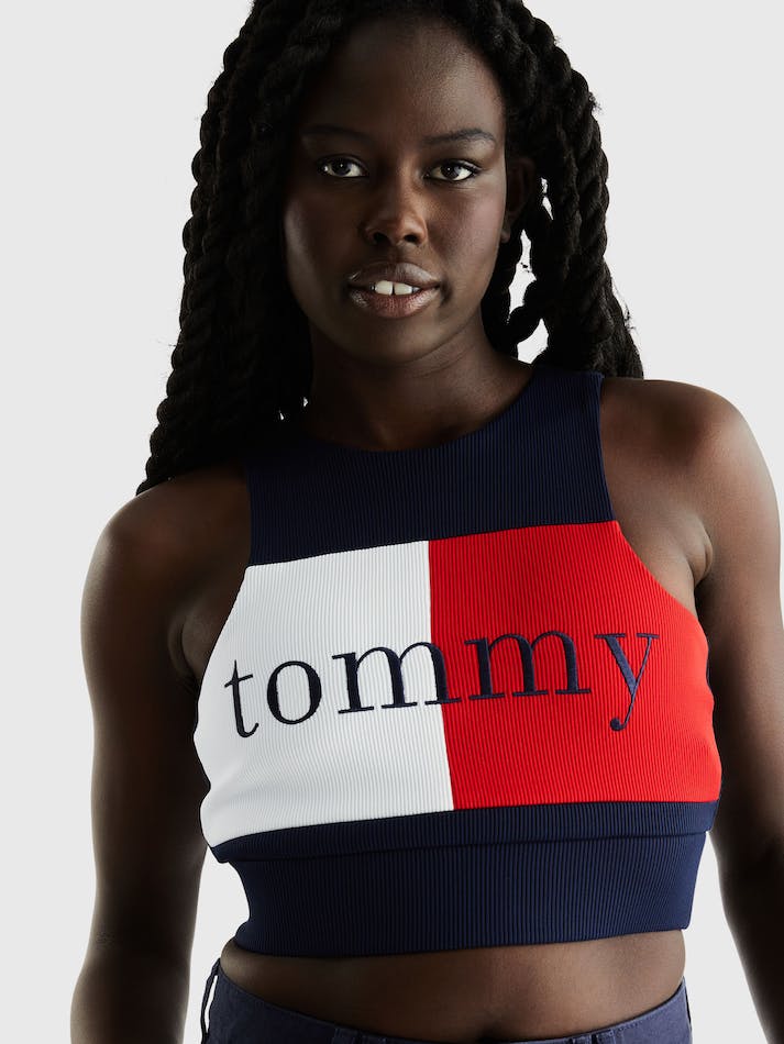 Tommy Jeans Flag Badge Ribbed Crop Women's Tops Dark Grey Navy | 2xFQFvUQxksU