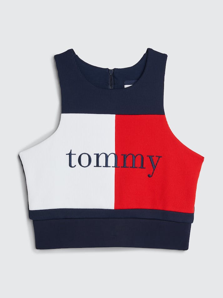 Tommy Jeans Flag Badge Ribbed Crop Women's Tops Dark Grey Navy | 2xFQFvUQxksU