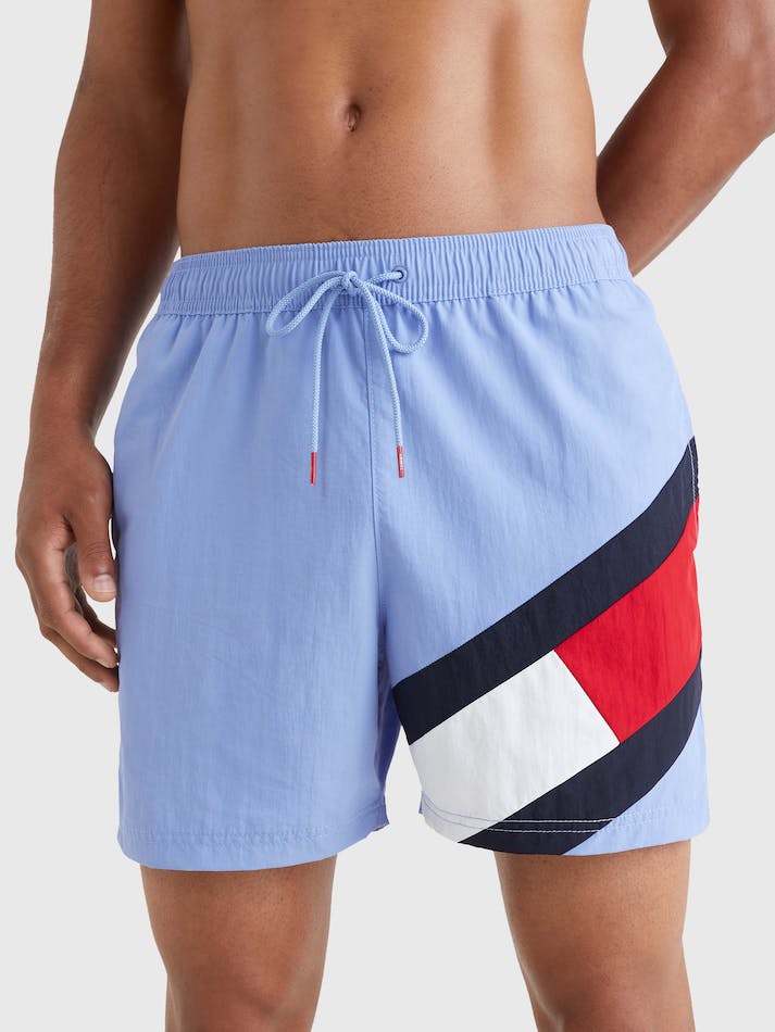 Tommy Hilfiger Flag Drawstring Swim Men's Shorts Blue | hgm2FPlSAidr