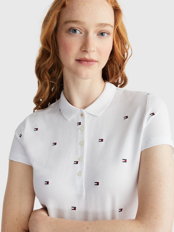 Tommy Hilfiger Flag Embroidery Polo Women's Dress White | eFQ4xI3SOIMV