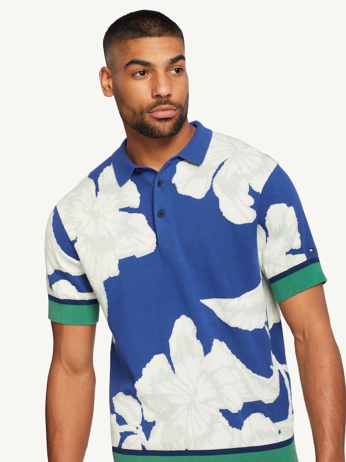 Tommy Hilfiger Floral Knitted Men's Polo Shirts Indigo | kwkVIccRFMAP