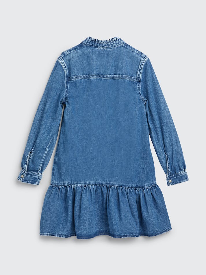 Tommy Hilfiger Frill Collar Denim Shirt Kids' Dress Miapopblue | CNcnOOCgDhFz