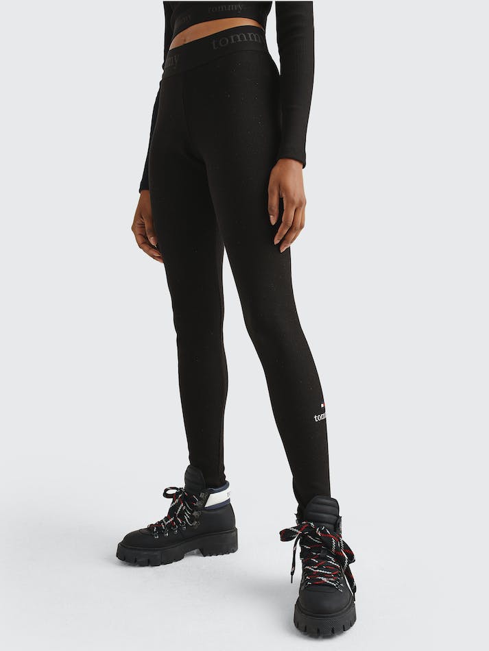 Tommy Jeans Full Length Ribbed Women's Leggings Black | U4ITK6QuUKZw