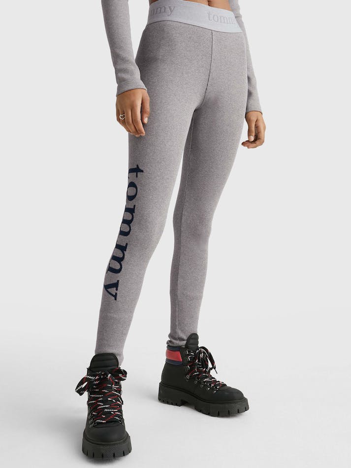 Tommy Jeans Full Length Ribbed Women's Leggings Grey | fyBCrFP6dCNw