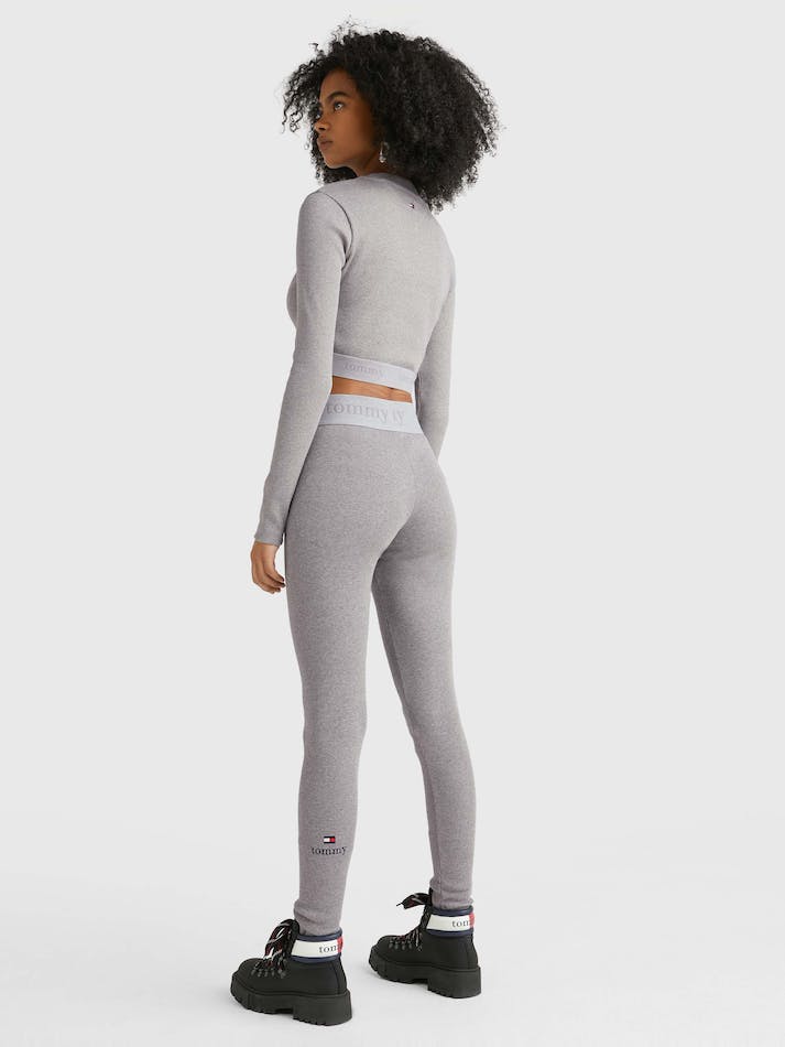 Tommy Jeans Full Length Ribbed Women's Leggings Grey | fyBCrFP6dCNw