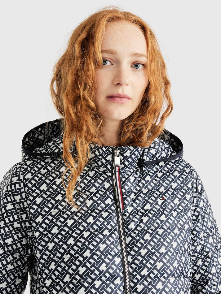 Tommy Hilfiger Geo Flag Print Down Puffer Women's Jackets Monogram Prep Border | QPRmbVSCN0QG