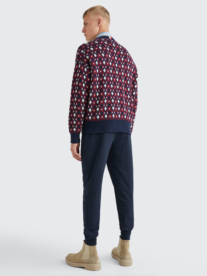 Tommy Hilfiger Geometric Intarsia Oversized Men's Jumpers Blue | QHshlne7oaem