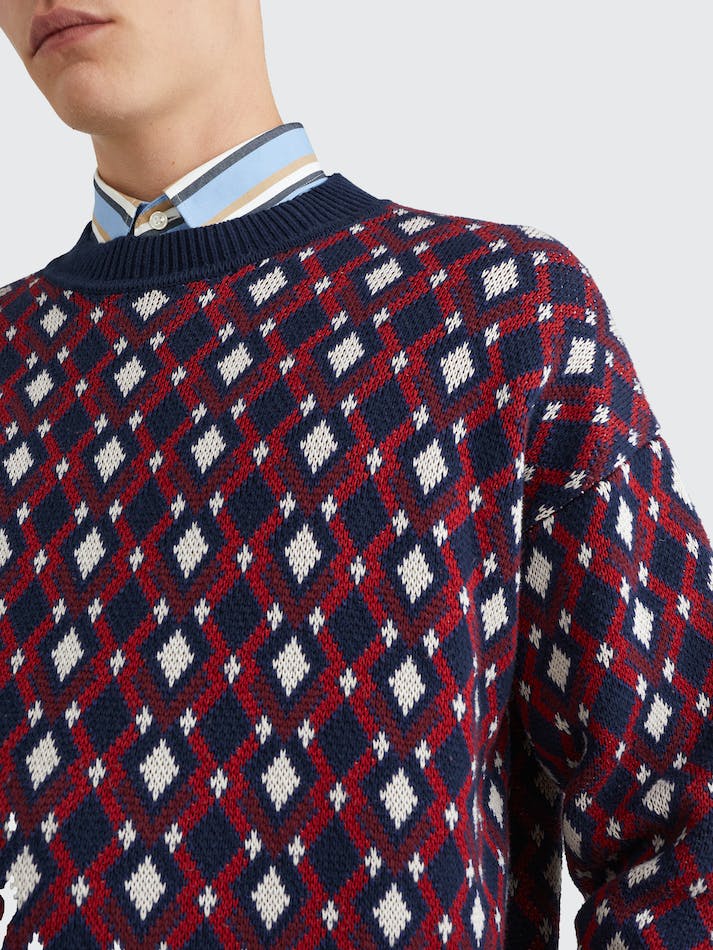 Tommy Hilfiger Geometric Intarsia Oversized Men's Jumpers Blue | QHshlne7oaem