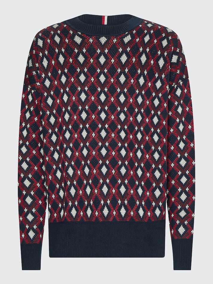 Tommy Hilfiger Geometric Intarsia Oversized Men's Jumpers Blue | QHshlne7oaem