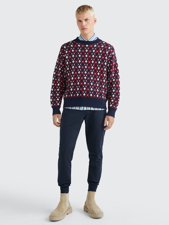 Tommy Hilfiger Geometric Intarsia Oversized Men\'s Jumpers Blue | QHshlne7oaem