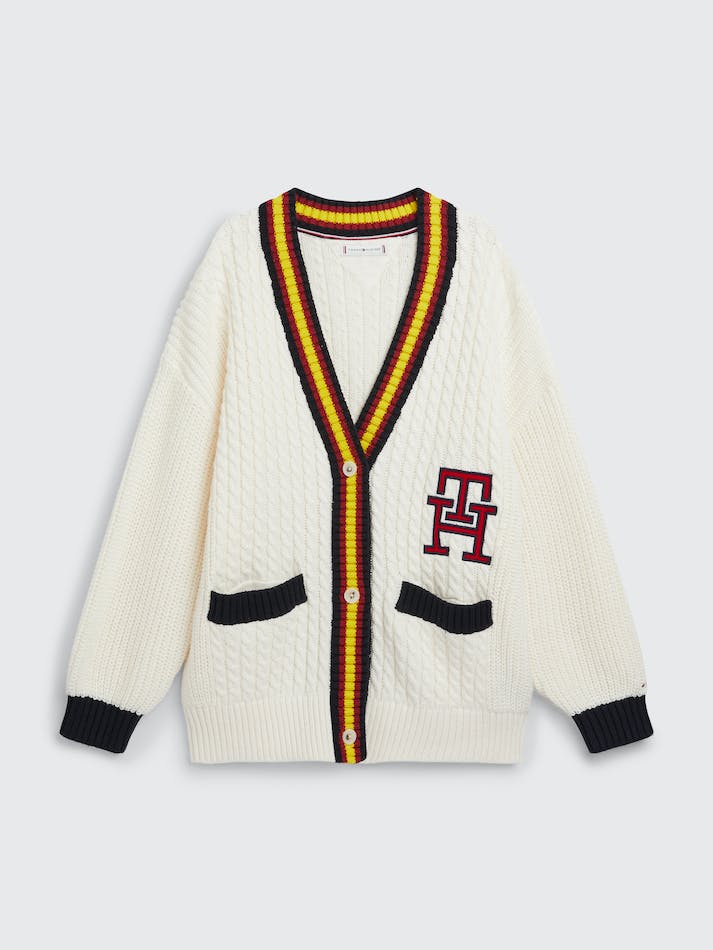 Tommy Hilfiger Girls 8-16 Varsity Monogram Kids\' Cardigan White | 61T9uE4dwXAP