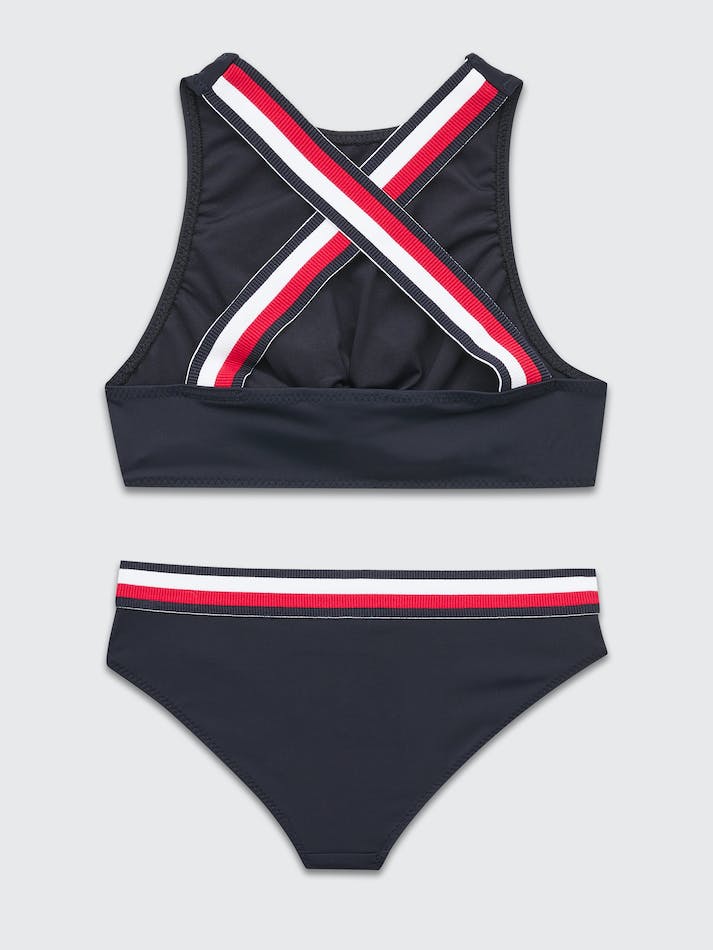 Tommy Hilfiger Girls Signature Crop Top Bikini Kids' Swimwear Blue | r4kOYKDOzqGH