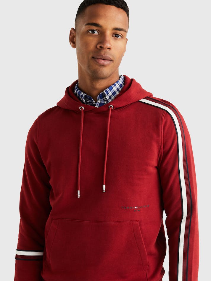 Tommy Hilfiger Global Stripe Men's Hoodie Red | wsM15m6hlCtr