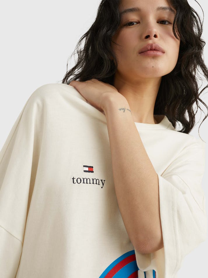 Tommy Jeans Graphic Print Dual Gender Unisex T Shirts White | iJN60K7g2YIH