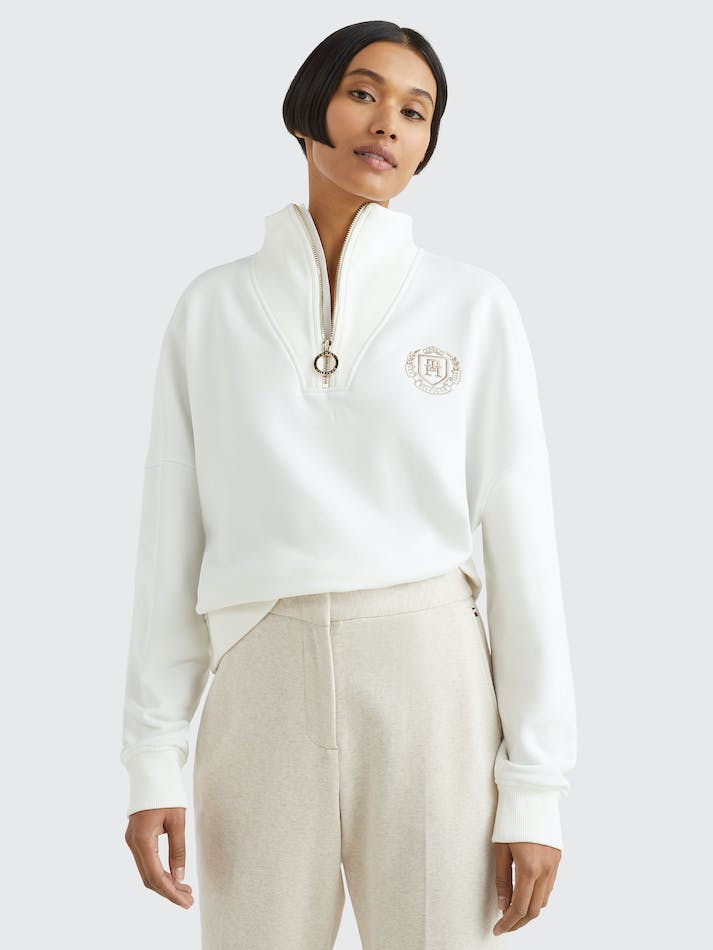 Tommy Hilfiger Half-Zip Relaxed Fit Women's Sweatshirt White | 3U4b0Vssq70m