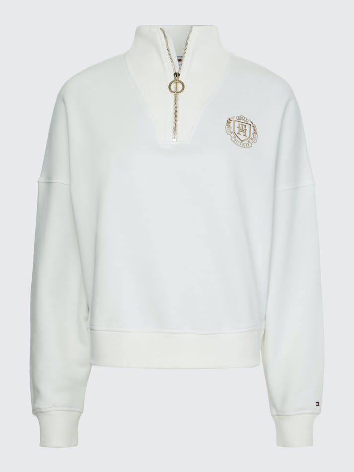 Tommy Hilfiger Half-Zip Relaxed Fit Women's Sweatshirt White | 3U4b0Vssq70m