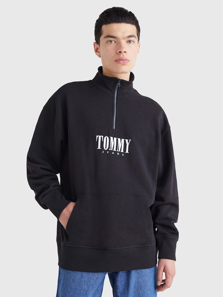 Tommy Jeans Half-Zip Relaxed Fit Men's Sweatshirt Black | abu1LWipt82i