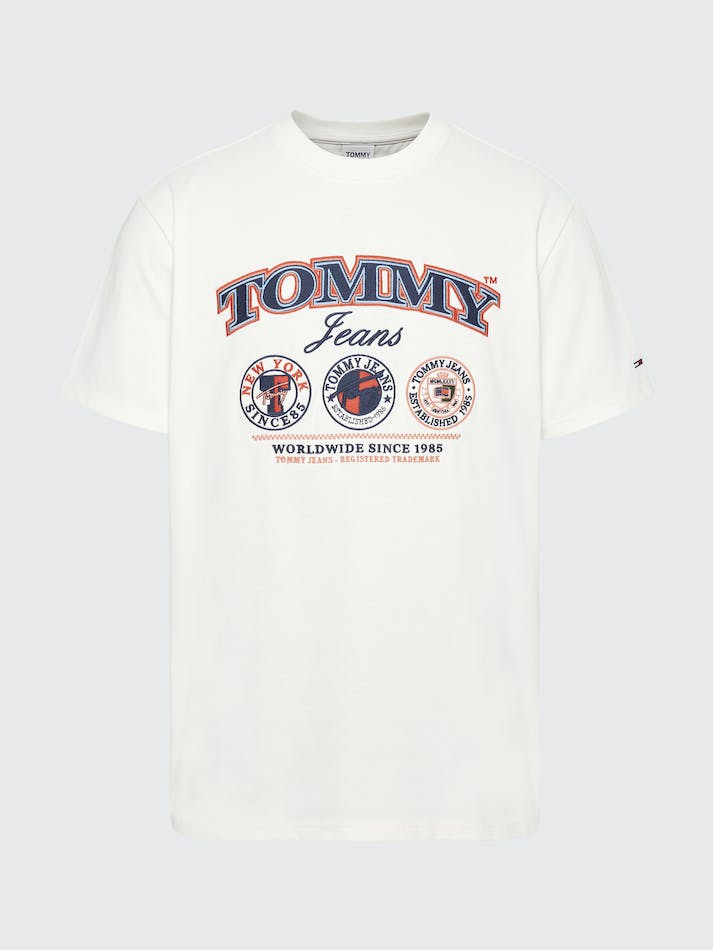 Tommy Jeans Heritage Print Classic Fit Men's T Shirts White | 7RI1wkoca0re