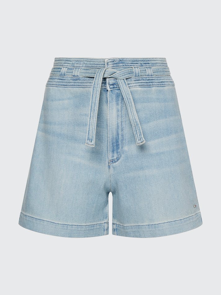 Tommy Hilfiger High Rise Denim Belted Women's Shorts Blue | Lzr6DItSSoTq