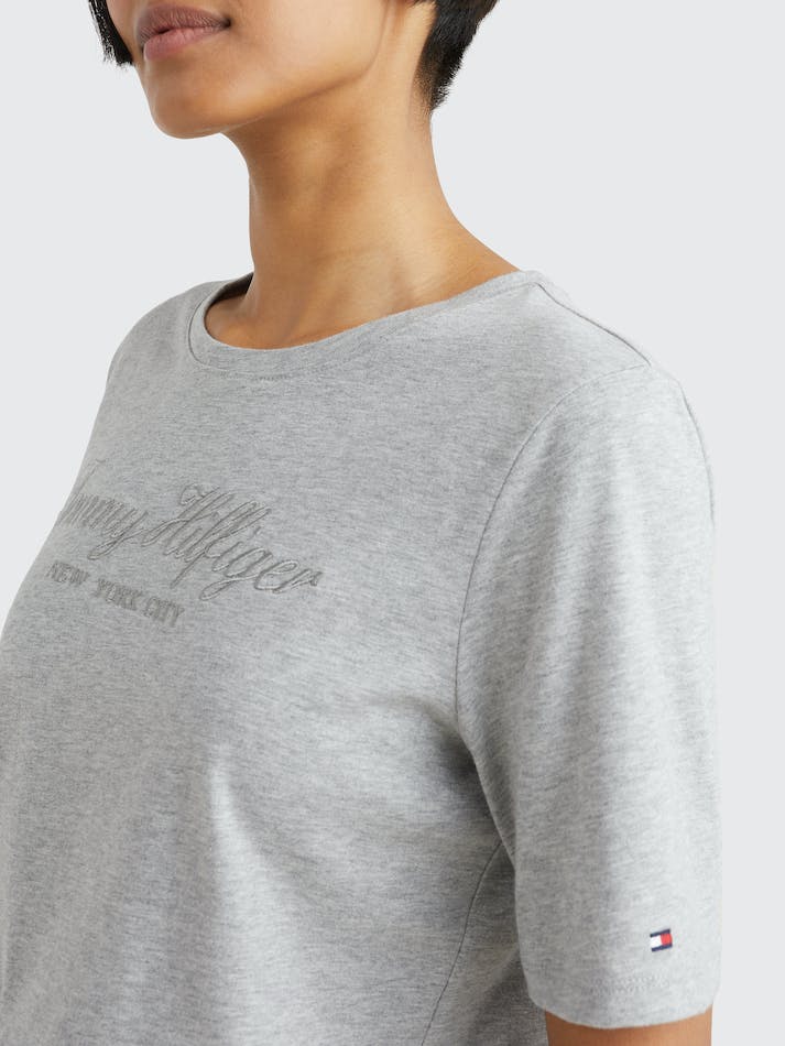 Tommy Hilfiger High Shine Embroidery Organic Cotton Women's T Shirts Light Grey | J4YImLKfbkD9