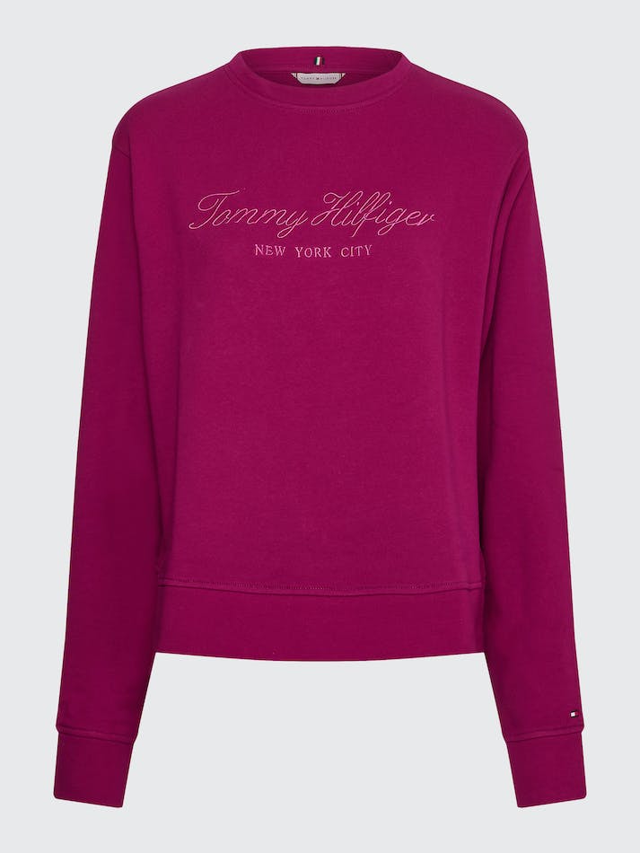 Tommy Hilfiger High Shine Embroidery Organic Cotton Women's Sweatshirt Burgundy | ZhqGdL33gVOo