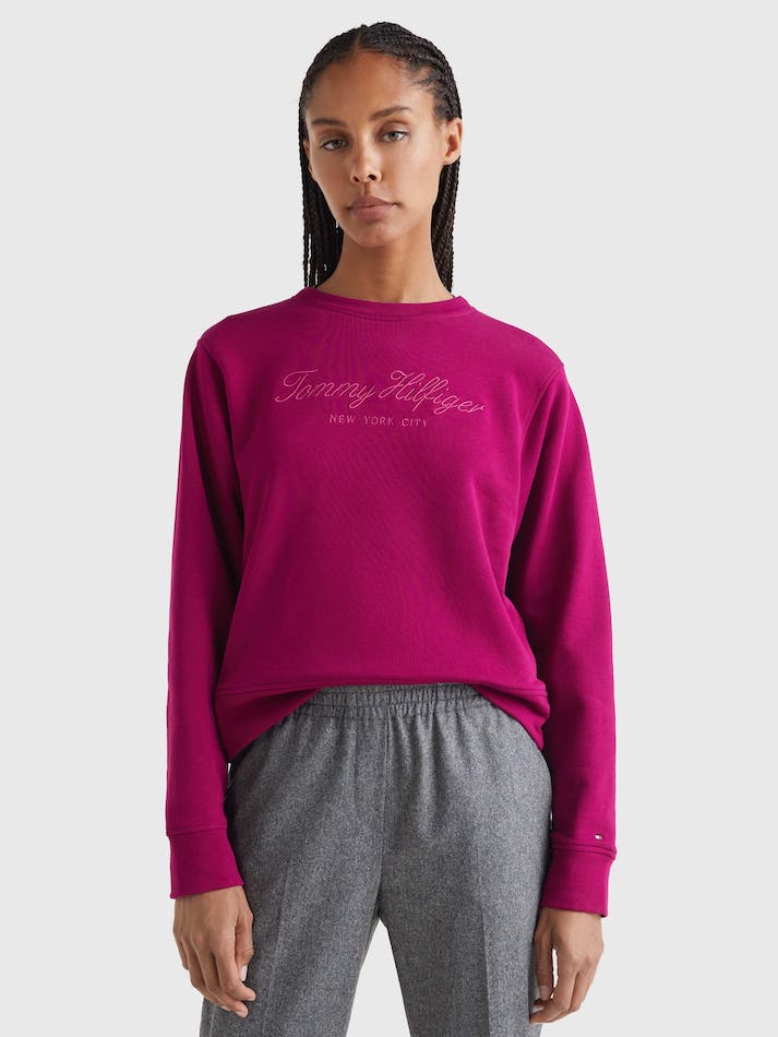 Tommy Hilfiger High Shine Embroidery Organic Cotton Women's Sweatshirt Burgundy | ZhqGdL33gVOo