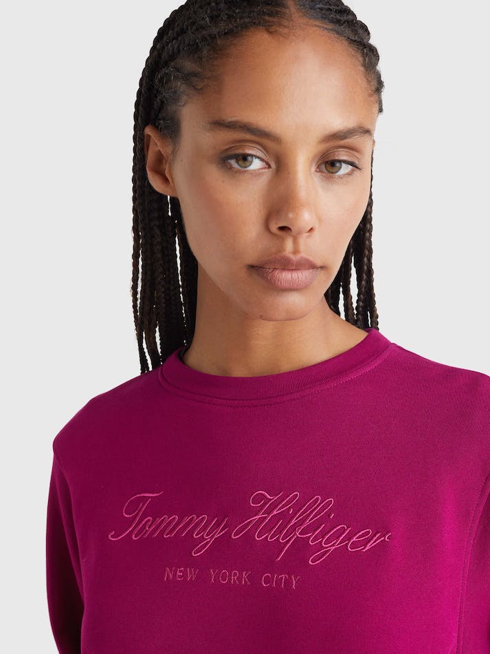 Tommy Hilfiger High Shine Embroidery Organic Cotton Women's Sweatshirt Burgundy | ZhqGdL33gVOo