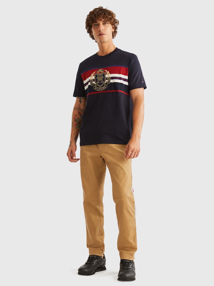 Tommy Hilfiger Icon Crest Stripe Men's T Shirts Blue | x8Q2o2RjrPcq