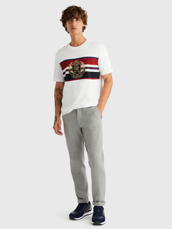 Tommy Hilfiger Icon Crest Stripe Men's T Shirts White | a9ZarEKmCvgQ