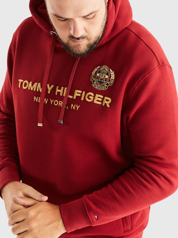 Tommy Hilfiger Icon Stack Crest Men's Hoodie Red | 4EuxT3o8CyIn