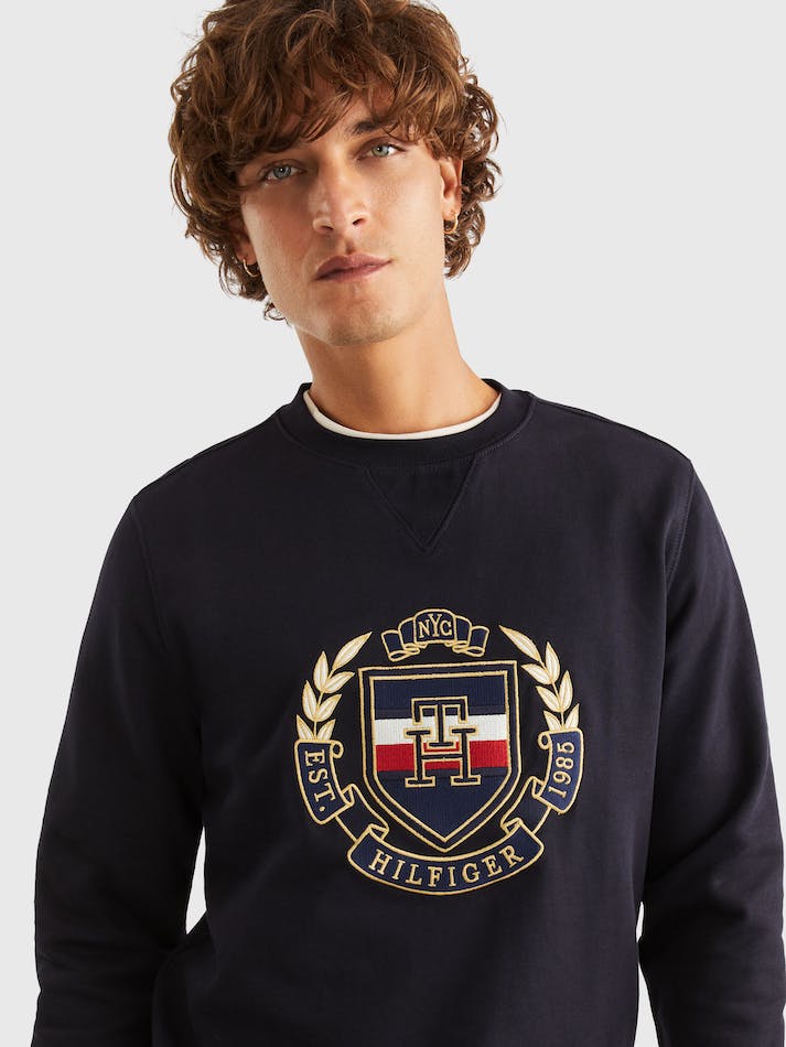 Tommy Hilfiger Icon Stack Crest Men's Sweatshirt Blue | zFOTSAqYAwp0