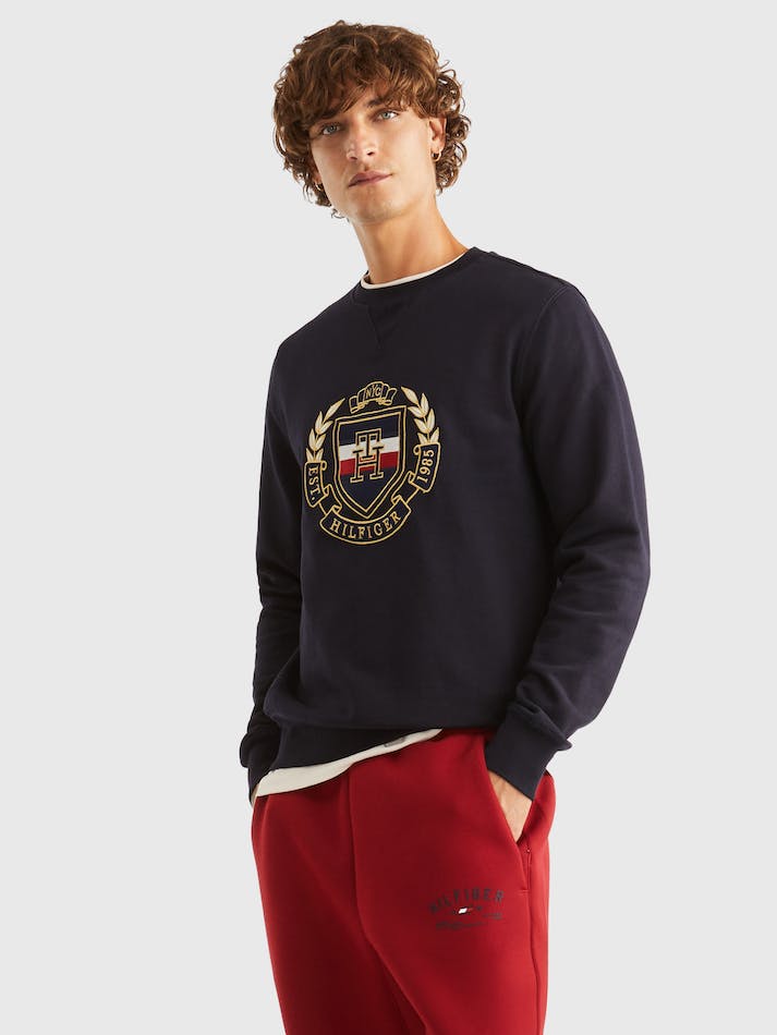 Tommy Hilfiger Icon Stack Crest Men\'s Sweatshirt Blue | zFOTSAqYAwp0