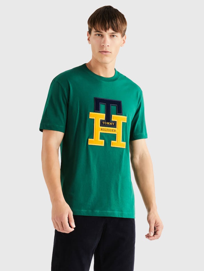 Tommy Hilfiger Icons Black Watch Tartan Monogram Men\'s T Shirts Green | TlYtsV6Ecbng