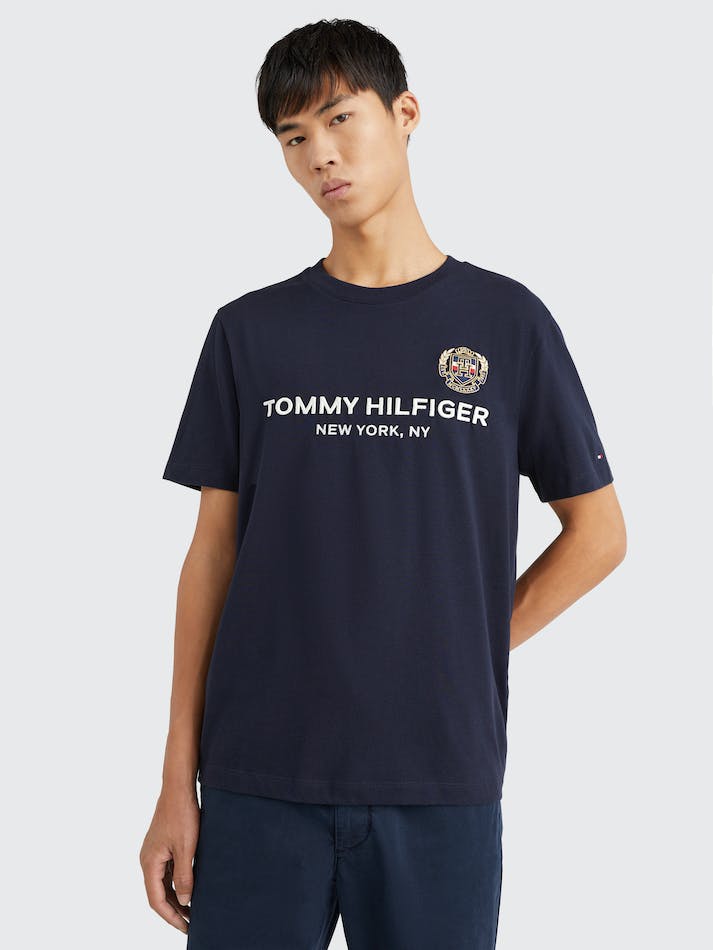 Tommy Hilfiger Icons Crest Men's T Shirts Blue | ErBvlVaQOqSo