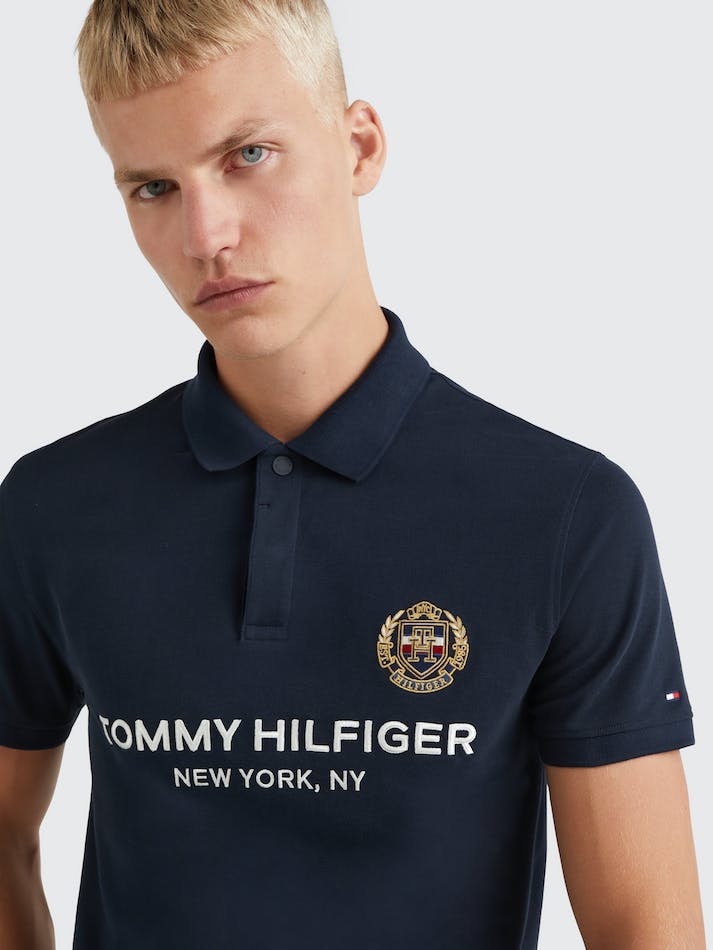 Tommy Hilfiger Icons Crest Slim Fit Men's Polo Shirts Blue | C1fNKvRMBtif