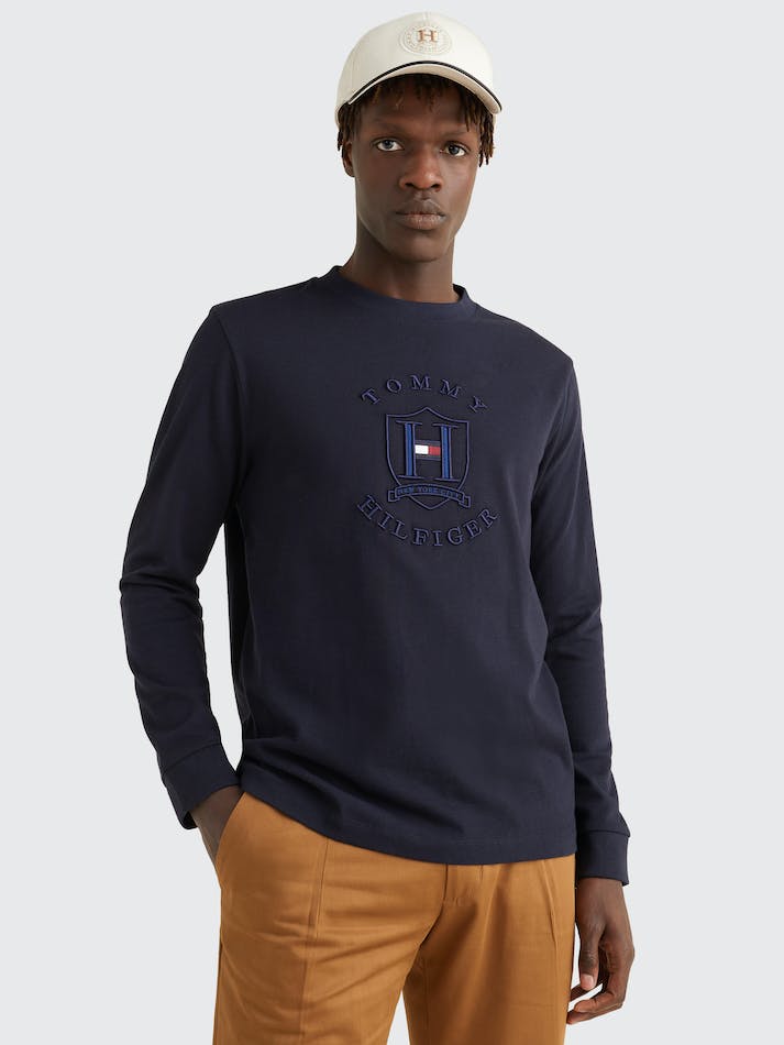 Tommy Hilfiger Icons Logo Long Sleeve Men's T Shirts Blue | eo5cGOGwJpnE